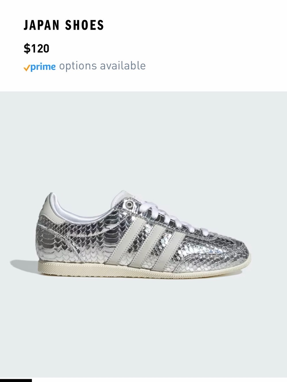 adidas Silver Metallic Snake-Embossed Japan Shoes Sneakers